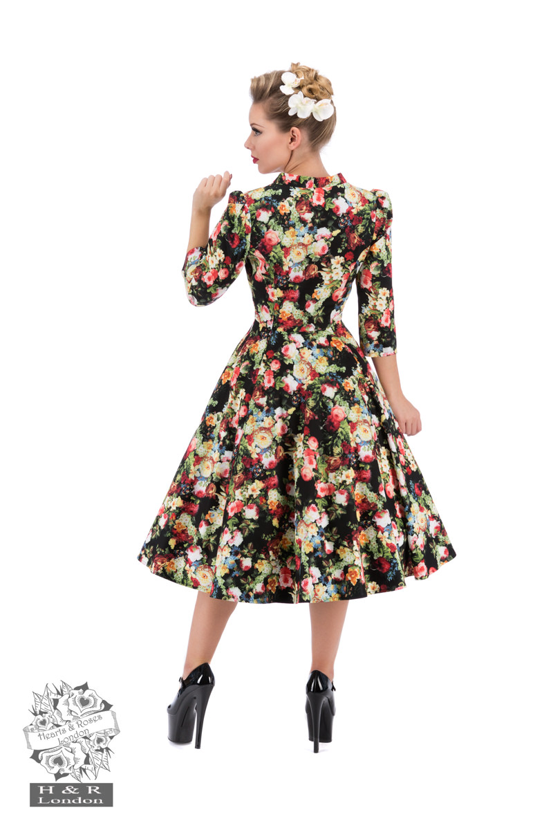 Thorny Rose Bloom 3/4 Sleeve Swing Dress